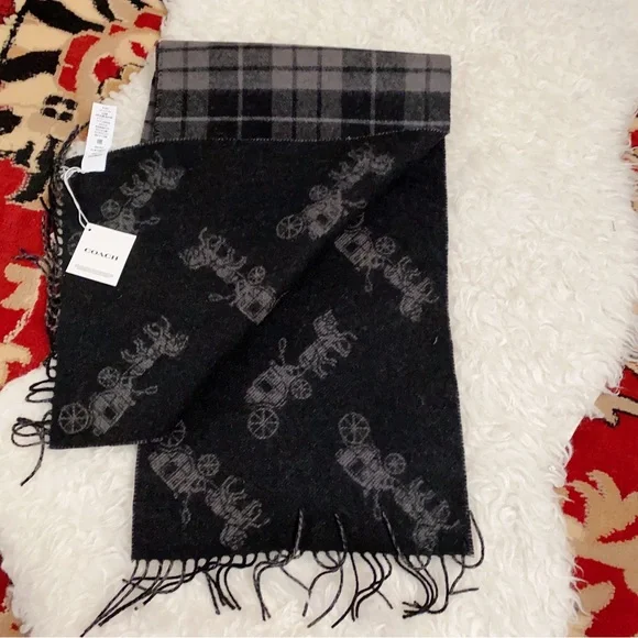 Coach Reversible Horse And Carriage Plaid Print Muffler/Scarf - Picture 4 of 7